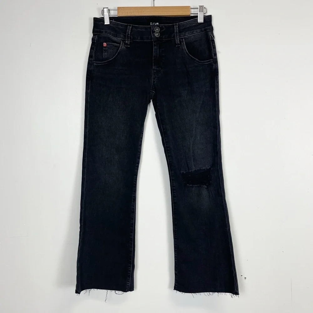 NWT Hudson Jeans Collin Midrise Bootcut Crop Womens Size 27 Black Distressed